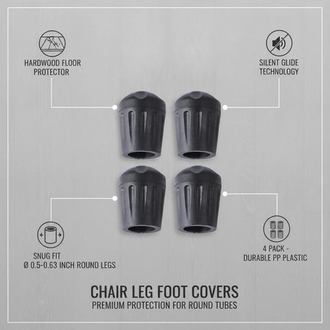 PP Chair Leg Floor Protectors For Round Tubes 0.5 To 0.63 Inch Diameter 4 Pack Furniture Glides For Hardwood Floors Smooth Glide