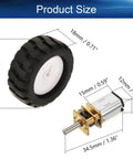 N20 Mini Gear Motor DC 6V 50RPM with D Shaft, fixed frame, coupling nut and plastic wheel, shown with size dimensions for DIY projects.