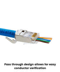 Cat6 Cat6A RJ45 Pass Through Modular Plugs Shielded STP Ground Connector UL Listed EZ Crimp Gold Plated 3 Prong 8P8C