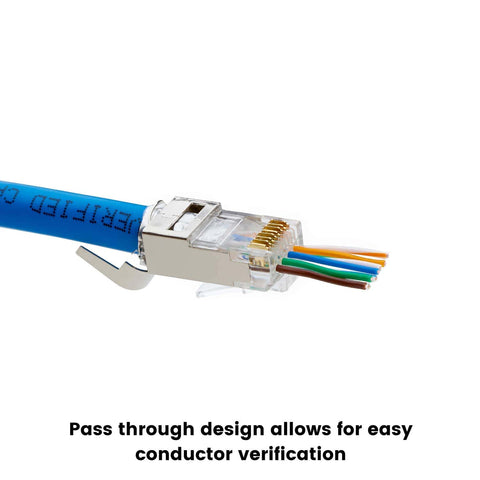 Cat6 Cat6A RJ45 Pass Through Modular Plugs Shielded STP Ground Connector UL Listed EZ Crimp Gold Plated 3 Prong 8P8C