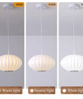 AFSEMOS 20" Japanese Wabi Sabi Pendant Light Silk Hanging Lantern Lamp displayed in warm, neutral, and white light settings.