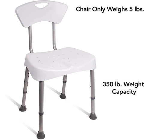 Durable Aluminum Bath Seat And Shower Chair With Back For Adults And Seniors Height Adjustable Shower Stool in white.