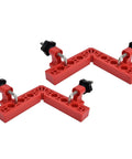 Squared Up 90 Degree Positioning Square Right Angle Splicing Clamp Kit Adjustable Woodworking Corner Fixture Pro Grade Jig For Cabinets Picture Frames No Hassle Setup Red Finish with adjustable pads and dual rulers.