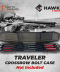 Carbon Arrow PCP 376gr Six Pack Bolts With 100gr Field Tips in open crossbow case, hunter in background