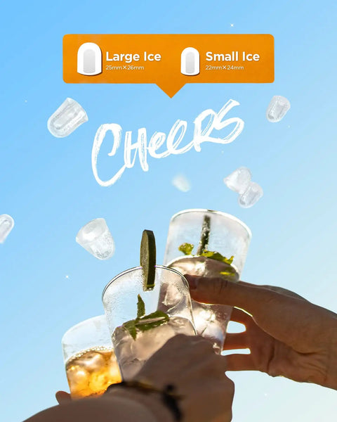 Scooper Free Nugget Ice Maker On Your Countertop drops soft chewy ice straight into your glass in under ten minutes with drinks.
