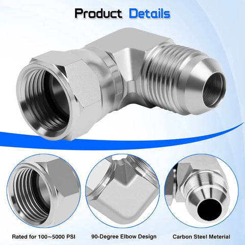 Beefed Up Hydraulic Adapter Fitting 3/8 Inch JIC 37 Degree Male To 1/2 Inch Female JIC 37 Degree Swivel SAE J514 High Pressure 3/8 To 1/2 Inch Flare Connector For Hydraulic Systems Durable And Easy Fit, carbon steel 90-degree elbow