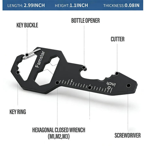 3 Pack Keychain Multi Tool Wrench Ruler Bottle Opener For Men Compact Metal Pocket Gadget showing features like cutter and screwdriver.