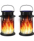 Outdoor Solar Lanterns With Realistic Flickering Flame No Wires Needed Waterproof Hanging LED Lights, 2 Pack, on white background