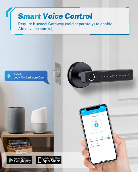 Keyless Entry Door Lock With Fingerprint, Keypad, And Handle, 5 In 1 Biometric Smart Lock For Front Door, Digital Door Lock With Card, App, And Key, Quick 0.3 Second Unlock, Great For Modern Home Security