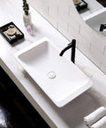 Top view of Slick Polished Artificial Stone Countertop Bathroom Sink With Integrated Drain Heavy Duty Oval Art Basin For Modern Vanity Cabinet.