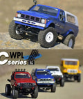 All Terrain 1/16 Scale RC Rock Crawler 4x4 Ready To Run Pickup Truck With Proportional 2.4 GHz Radio LED Lights Dual Batteries Off Road Rig For Adults Today shown on outdoor rocky surface with multiple RC models in background.