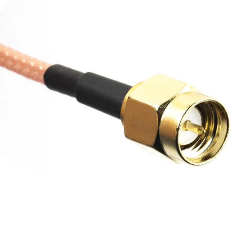 SMA Male To Double Alligator Clips Tester Cable RG316 50cm 19.5 Inches Lab Test Lead, close-up of SMA male connector.