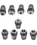 Nine Piece ER16 Spring Collet Set For CNC Milling Lathe Tools One Eighth To Three Eighths Inch Sizes displayed in packaging