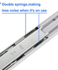 Close-up view of Six Pairs Of 14 Inch Three Fold Side Mount Ball Bearing Drawer Slides With Soft Close And Full Extension, highlighting double springs