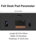 Top view of a Massive 40x16 Inch Felt Desk Mat Non Slip Keyboard And Mouse Pad For Office Desk with keyboard and mouse placed on it.