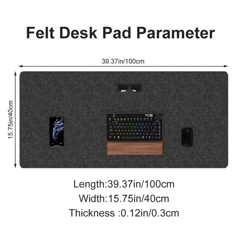 Top view of a Massive 40x16 Inch Felt Desk Mat Non Slip Keyboard And Mouse Pad For Office Desk with keyboard and mouse placed on it.