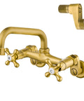Wall Mount Kitchen Faucet with 6 Inch Spout Dual Handles Hot And Cold Water Mixer Tap 360 Degree Swivel Antique Brass Finish Ideal For Kitchen Sink And Laundry Room