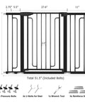 Dimensions and components of 36 Inch Tall Stair Baby Gate With Door, Extra Wide Adjustable From 29.3 Inches To 51.5 Inches