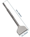 Firecore SDS Plus tile removal chisel, 3 in wide by 10 in long, bent alloy-steel chisel bit, angled side view