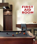Rugged Rust-Proof Aluminum First Aid Room Sign For Office, Factory, Warehouse, And Workshop - 12 By 8 Inches on wall