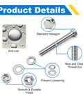 Heavy Duty 3/8-16 Hex Bolt Set Kit Five 3 Inch Stainless Steel 304 Right Hand Bolts With Nuts Flat Washers And Spring Lock Washers For DIY Fixes And Home Projects detail view