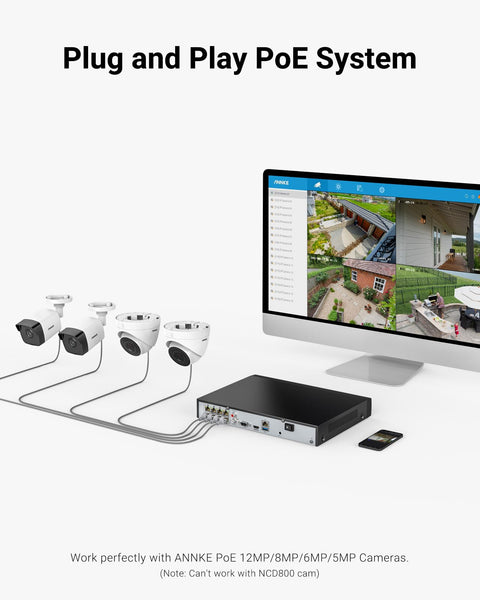 Plug and play 12MP 8 Channel PoE NVR Security System With H265 Plus Motion Detection, Works With 8 IP Cameras, Supports Up To 8TB HDD