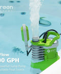 High flow sump pump immersed in water demonstrating 5000 GPH flow capacity for basements, pools, and spas
