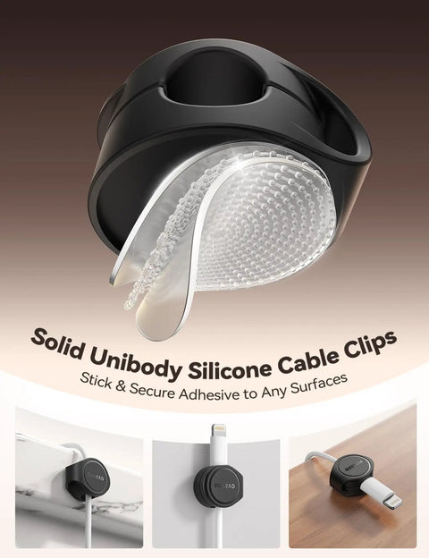 8 Pack Silicone Magnetic Cable Clips For Under Desk Cable Management And Adhesive Wire Hider with adhesive backing shown