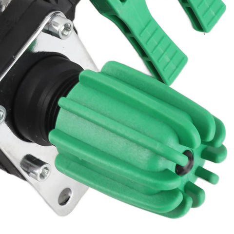 Close-up of green 3-way water splitter valve on Fimco Sprayer Parts Upgrade Kit With 3 Way Water Splitter And Shut Off Control Valve