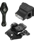 Heavy Duty Engine Motor Torque Mount Set Of 3 For Chevy Cavalier And Sunfire 1995 To 2002 2.2L L4 Automatic, black rubber and steel components.