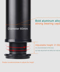 Close-up of black aluminum alloy adjustable height table leg with 60mm diameter for furniture support