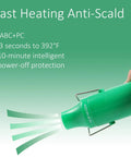 Hot Air Heat Gun for Crafting and DIY Projects, 110V 300W Handheld, green, fast heating, anti-scald, with stand, showing airflow