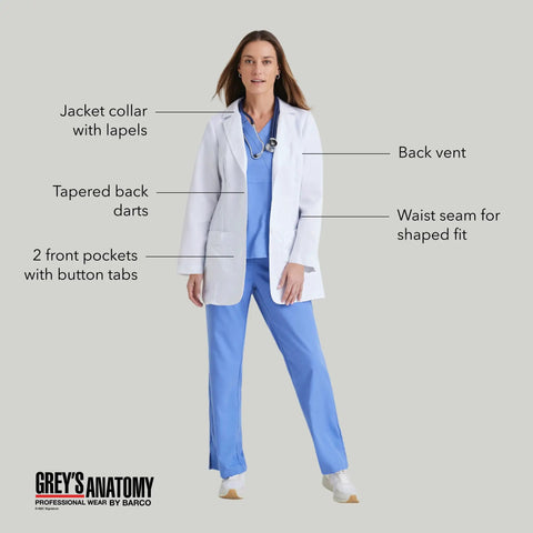 Missy White Lab Coat With Back Tab Two Pockets Button Closure Tagless Inside Label Small Size Comfortable Medical Coat