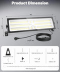 Four Pack Linkable LED Shop Lights With Built In Outlet 100W 15000LM Aluminum Garage Lighting dimensions and accessories shown
