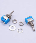 SPST Mini Toggle Switch 2 Pin 2 Position On Off 6A 125V Latching Toggle Switch MTS101 Pack Of 10 Blue Metal Body with hardware