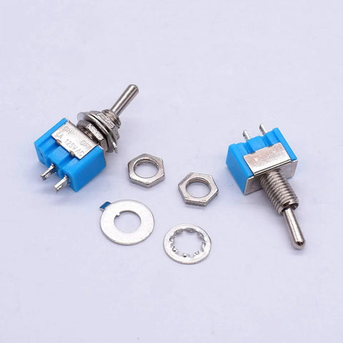 SPST Mini Toggle Switch 2 Pin 2 Position On Off 6A 125V Latching Toggle Switch MTS101 Pack Of 10 Blue Metal Body with hardware