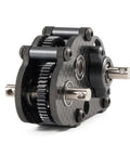 Close-up of Ultralight Carbon Fiber Overdrive Transmission OD3 For AR44 Capra Axle LCG 1x10 RC Rock Crawler, showcasing gears and titanium shafts.
