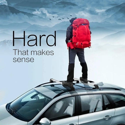 Man standing on car with Volkswagen Taos Roof Rack Cross Bars 2 Pcs Aluminum With Anti Theft Lock Heavy Duty Fit 2022 2023 2024 2025