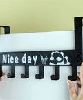 Heavy Duty 6 Hook Wall Mounted Metal Coat Rack Cabinet Door Hanger System For Hallway Bathroom And Kitchen Versatile Towel Organizer With No Sweat Quick Install in black with panda design.