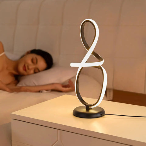 Sleek Black Modern Table Lamp With Touch Control 17 Inch LED Dimmable Spiral Metal Desk Light 3 Color Temperature on nightstand