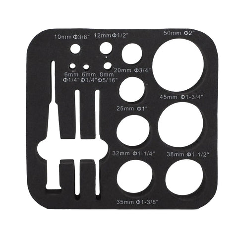 Premium Hole Saw Kit For Ceramic Glass Tile Marble Granite Drill Bit Set With Eva Mold Hard Case That Cuts Wet Or Dry Like A Boss Perfect For Pros And DIYers Who Need Serious Durability And Precision On Any Tough Job Today. black template with hole sizes 6-50mm