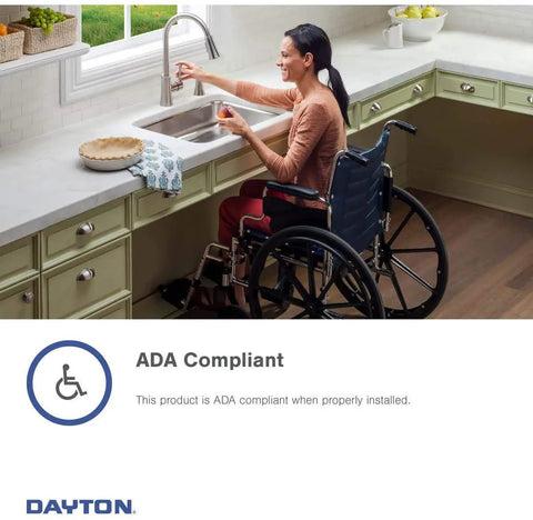 Person in wheelchair using Dayton 25 By 22 Inch Single Bowl Drop-In Stainless Steel Kitchen Sink Satin Finish ADA Compatible