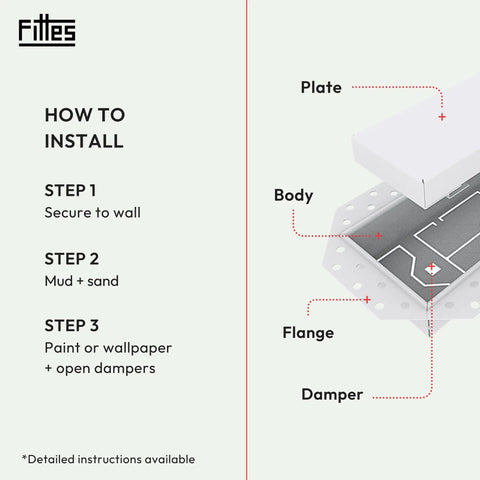 Flush Wall Vent Satin White Customizable Minimalist Solid Steel HVAC Air Return Register Cover With Damper installation guide
