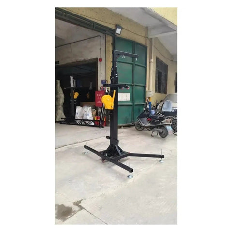 Heavy Duty Crank Lift Tower That Goes Up Without A Hassle, 660 Pound Rugged Telescopic Speaker Stand in workshop.