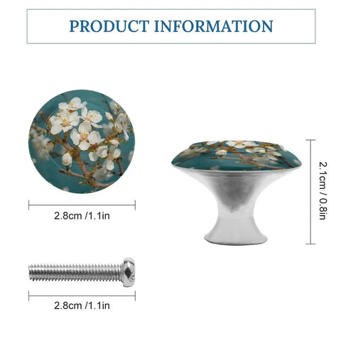 Fresh White Flower Round Cabinet Knobs 2 Pack With Screws Stainless Steel Kitchen Drawer Pulls with floral design and dimensions.