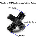 Rock Solid Two Pack Aluminum Quarter Inch Male To Male Threaded Adapter For Camera Cage Rig and Studio Light Stand Hardware with anti-slip surface.