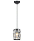 Black Crystal Pendant Light Fixture Modern Hanging Chandelier With Clear Faceted Crystals in vintage industrial style