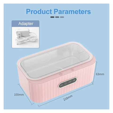 Compact Ultrasonic Cleaning Machine For Sparkling Jewelry, Glasses, Watches, And Delicate Items with adapter, pink design, 400ml tank.