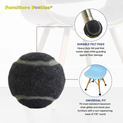 Heavy Duty Tennis Ball Chair Glides For Slick Smooth Floor Savers No Scratch Guards Easy Install Pre Cut Felt Pads Zero Hassle Furniture Foot Covers, navy felt pads on a chair leg