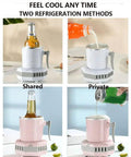 Self Heating And Cooling Smart Mug Keeps Your Beverage On Point With One Button 14 Oz Portable Thermoelectric Cup For Office Desk Home Use Ideal Gift In Fresh Green with two refrigeration methods shown.
